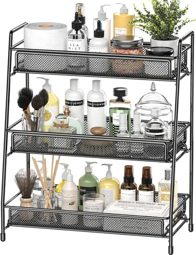 Miniatura 8 de EKNITEY Organizador de encimera de baño con estante de 3 niveles - Estante de especias de 3 niveles de metal, organizador de maquillaje, pequeña