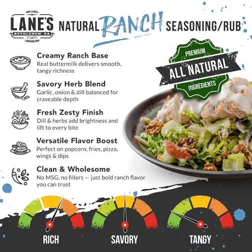 Miniatura 3 de Condimento en Polvo Ranch de Lane's, 4.27 oz - Polvo Ranch Versátil para Alitas, Verduras, Palomitas, Salsas, Aderezos y Pizza - Sabor Audaz