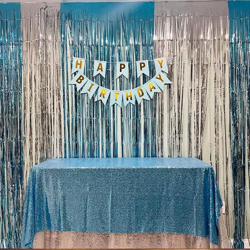 Miniatura 58 de Mantel de lentejuelas color azul bebé de 120 pulgadas redondo con purpurina, secuencia metálica, para fiesta de cumpleaños, baby shower, boda