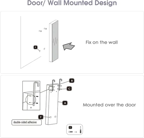 Miniatura 9 de Giantex Armario de joyería para puerta de pared con espejo de longitud completa, 2 LED con cerradura grande organizador de joyas con espejo ancho