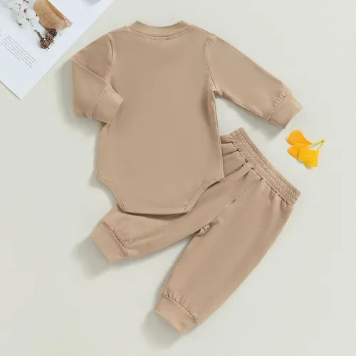 Miniatura 7 de Ropa de bebé recién nacido, ropa de punto acanalado, manga larga, pantalones de algodón sólido, trajes de otoño e invierno, 2 piezas