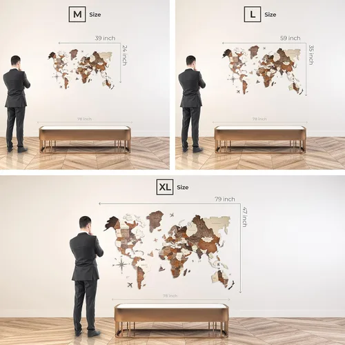 Miniatura 8 de Arte de pared de madera 3D hecho a mano con mapa del mundo en relieve, decoración de pared grande, rastrea tus viajes por el mundo - Especial