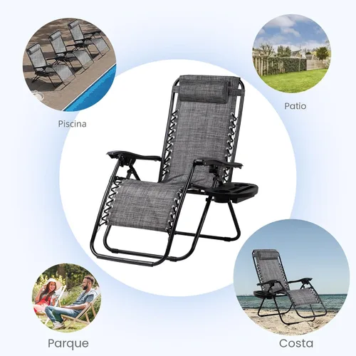 Miniatura 4 de Nazhura Juego de 2 sillas reclinables relajantes para patio, sillas de malla de acero ajustable, silla de salón de gravedad cero, sillas de playa