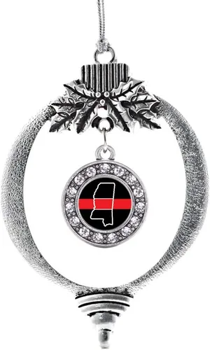 Miniatura 146 de Inspired Silver - Bonita bandera estadounidense - Adorno de Navidad plateado - Adorno de árbol de Navidad con dije circular con circonita cúbica