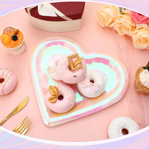 Miniatura 7 de Remerry 100 platos de corazón de boda, platos de papel desechables en forma de granel, platos de papel gruesos, platos decorativos de postre