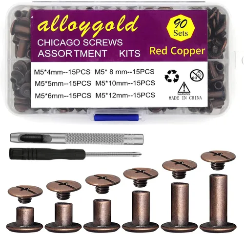 Miniatura 16 de Juego de 90 tornillos de acero inoxidable 304 Chicago de cuero, 7 tamaños de remaches para manualidades, ropa, zapatos, cinturones, bolsas