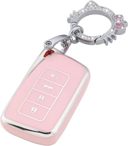 Miniatura 14 de Pangpai Funda de Llavero Rosa para Mercedes Benz, Protección de Funda de Llave de TPU Suave con Llavero Brillante Compatible con Clase C E S M CLS