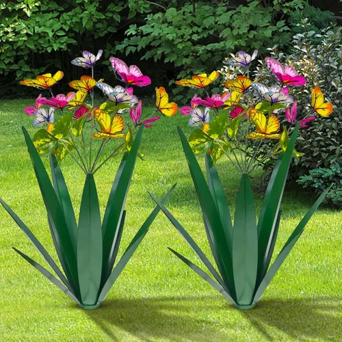 Miniatura 14 de TOMBABY Mariposa de Jardín Exterior Agrandada Engrosada Resistente al Viento Metal Agave Arte de Jardín Metal Planta Escultura de Campo Estatua Rojo