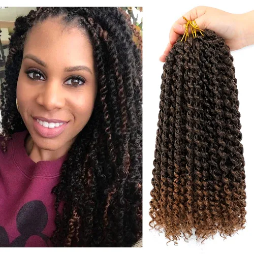 Miniatura 15 de Dansama - 7 paquetes de extensiones de cabello trenzado ondulado Passion Twist, extensiones de cabello de trenzas con ganchillo estilo mariposa, #1B