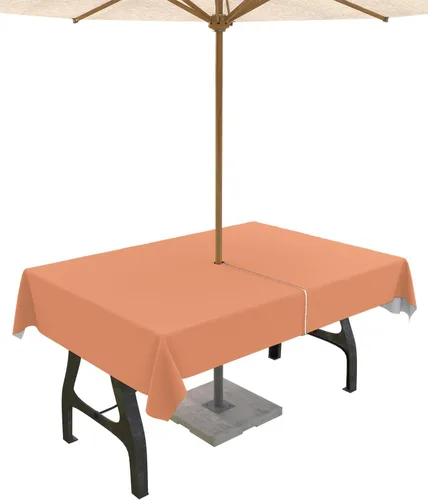 Miniatura 75 de QueenKer Mantel de exterior verde oliva con agujero para sombrilla y cremallera, mantel de color sólido para mesas cuadradas, colección de mesa