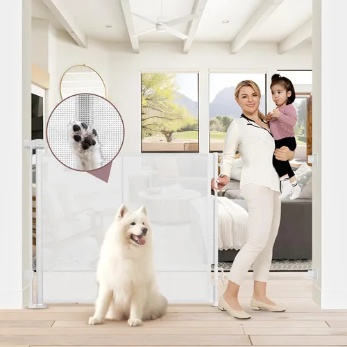 Miniatura 22 de Puertas retráctiles extra altas reforzadas de 41 pulgadas para bebés, puerta retráctil extra ancha de 120 pulgadas con varillas de apoyo, puerta