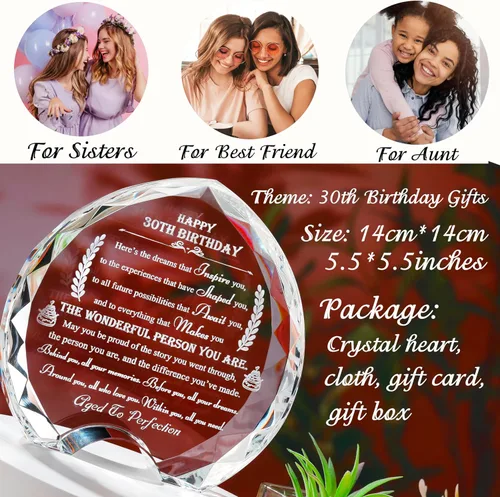 Miniatura 4 de Movdyka Regalos de 30 cumpleaños para mujeres y hombres - Regalos de corazón de cristal personalizados 1994 regalo de cumpleaños de 30 años