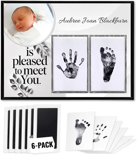 Kit de manos y huellas sin tinta, placa de recuerdo de bebé y regalos de baby shower, ideal como regalo de mamá, marcos de fotos para guardería, kit