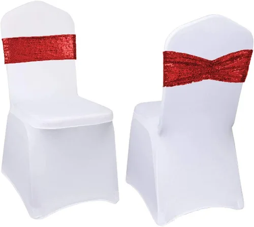 Eternal Beauty Juego de 20 bandas de lentejuelas con lazo rojo para decoración de bodas, hoteles, fiestas