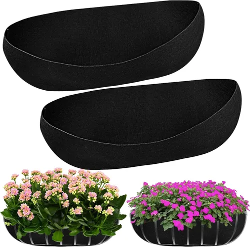 2 forros mejorados para macetas de 24 pulgadas, forros de tela para ventana, forro de fieltro para macetas, forro de cesta de flores negras, forro