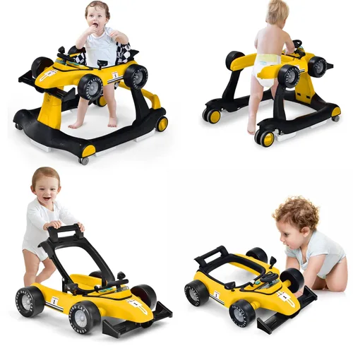 Miniatura 9 de HONEY JOY Andador de bebé 4 en 1, andador de actividad con empuje con 3 alturas ajustables, ruedas suaves con velocidad ajustable, asiento Blanco