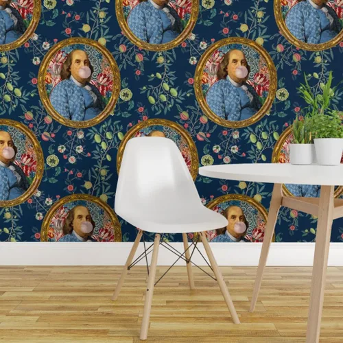 Miniatura 3 de Muestro de papel tapiz extraíble – Benjamin Franklin Botánico Caprichoso Retrato Histórico Papel pintado personalizado pre-pegado por Spoonflower