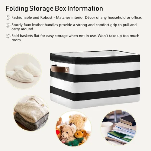 Miniatura 6 de Bolaz Cesta de almacenamiento plegable grande, color negro y blanco, a rayas, bolsa organizadora plegable con asas, 15 x 11 x 9.5 pulgadas