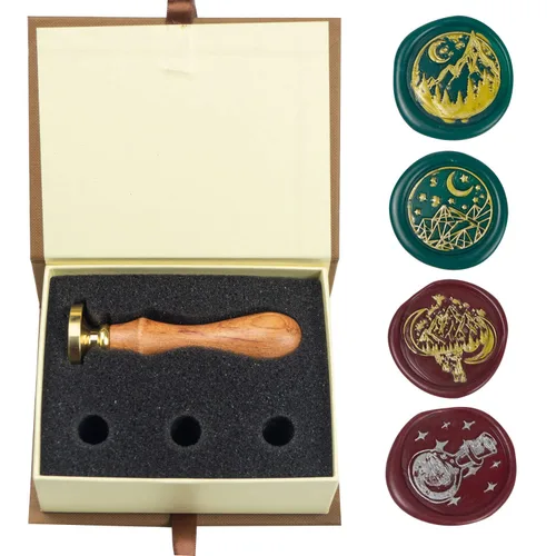 Miniatura 43 de Juego de sellos de cera de animales con 7 cabezas de latón extraíbles y 1 mango de madera, sello de cera retro para gatos, pájaros, mariposa, abeja