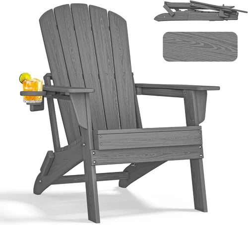 Miniatura 36 de nevilywood Silla Adirondack plegable – Respaldo ergonómico extendido, portavasos – Fácil montaje – Plástico HDPE duradero, resistente a