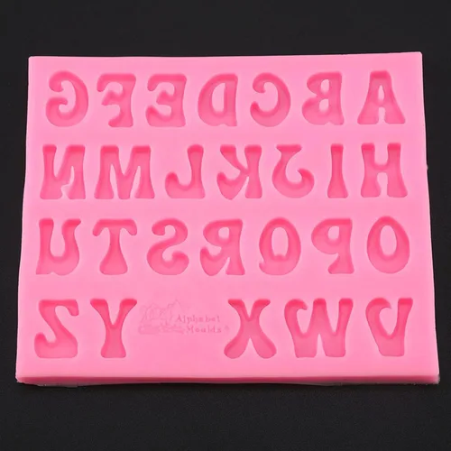 Miniatura 6 de Moldes de silicona con forma de letras, herramienta de decoración, rosa, gris, molde del alfabeto para pastel, fondant, chocolate (rosa)