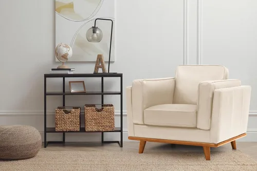 Miniatura 2 de Valencia Artisan Leather Accent Chair, Full-Aniline Leather Upholstery Space-Saving Design for Living Room or Office (Beige)
