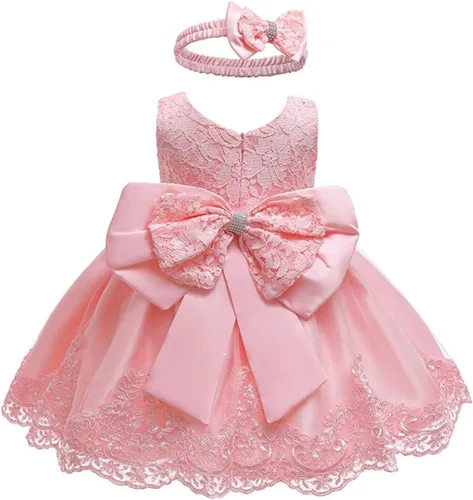 Miniatura 25 de Vestidos de encaje para concursos de niñas bebés de 0-2 años, vestido bordado para fiestas con diadema