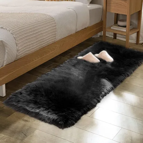 Miniatura 35 de ORINOVA Alfombras de pelo sintético lavable de color gris plateado claro para dormitorio, alfombra de felpa para sala de estar, alfombra