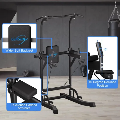 Miniatura 7 de Power Tower Pull Up Dip Station, Heavy Duty Pull Up Station Dip Bar Station Multi-Function Home Gym Strength Training Fitness Equipment 500LBS