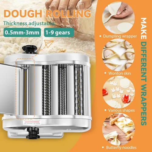 Miniatura 2 de Newhai Máquina eléctrica para hacer pasta, máquina para fabricar fideos familiares, rodillo de masa de 0.098 in, espagueti, 0.157 in de ancho, 0.354