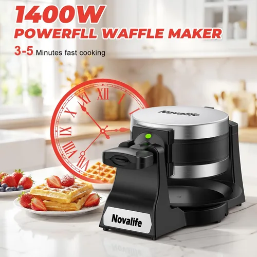 Miniatura 3 de Waffle Maker, 1400W Belgian Waffle Maker, Double Waffle Iron 180° Flip, 8 Slices, Rotating & Nonstick Plates, Removable Drip Tray Easy to Clean