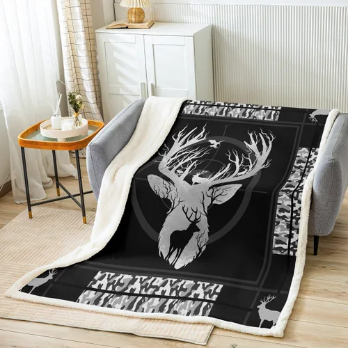 Manfei Manta de camuflaje gris para sofá, manta de cama temática de caza de animales salvajes para niños y adultos, decoración de habitación, manta