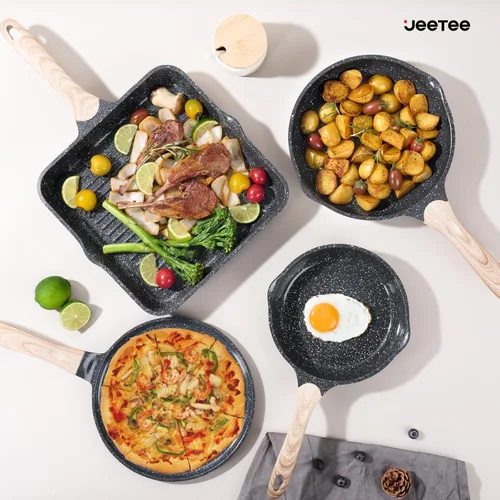 Miniatura 8 de JEETEE - Juego de 24 piezas de utensilios de cocina de cerámica, juego de ollas y sartenes gris antiadherente, juego de utensilios de cocina