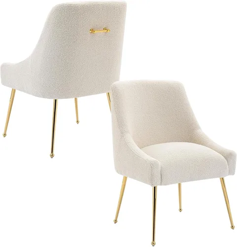 Miniatura 11 de Juego de 2 sillas de comedor de terciopelo, modernas sillas tapizadas de mediados de siglo con patas de metal dorado y asa de anillo, cómodas sillas