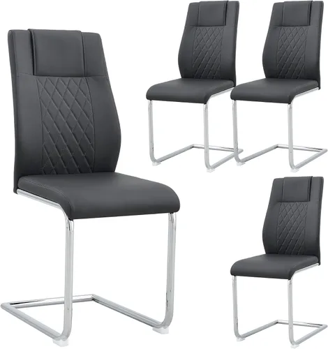 Miniatura 23 de Sillas De Comedor - Juego de 4 sillas de comedor modernas para cocina, con asiento tapizado de piel sintética, patas de metal con respaldo alto