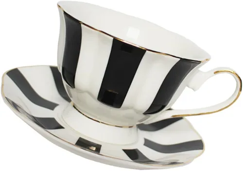 Hemoton Juego de tazas y platillos de lunares de 5.51 pulgadas, taza de café de cerámica de estilo europeo con platillo para café con leche y