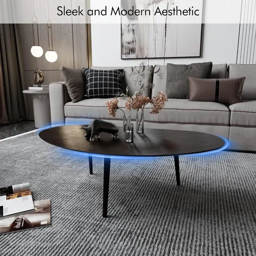 Miniatura 4 de Mesa auxiliar ovalada pequeña de mediados de siglo moderna para sala de estar, mesa central, mesa de centro de madera maciza, madera natural