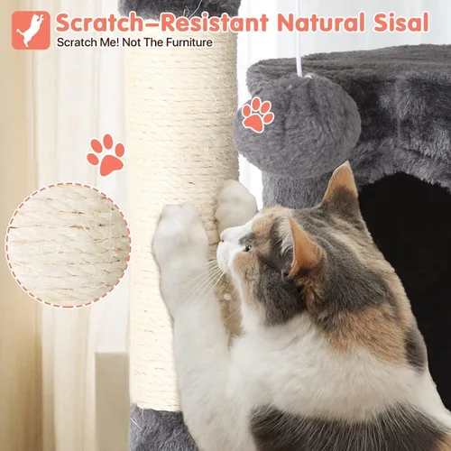 Miniatura 4 de Árbol para gatos de 54 pulgadas, torre de escalada para gatos con poste rascador, casa para gatos con percha, árbol para gatitos, condominio