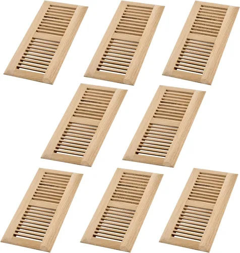 Miniatura 11 de Rejilla de piso de roble blanco de madera dura, cubierta de ventilación empotrable, 4x10 pulgadas con regulador de aire, sin acabar Blanco