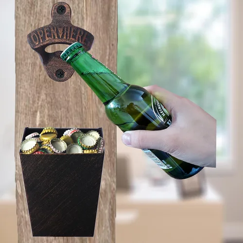 Miniatura 4 de Abridor de botellas de cerveza de hierro fundido de cobre antiguo montado en la pared de soda botella superior con tapa colector estrecho para mesa