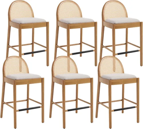 Miniatura 17 de HEAH-YO Taburetes de bar de ratán, juego de 2, taburetes de barra de 26 pulgadas de altura de mostrador con respaldos de ratán y patas de madera
