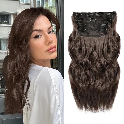 Miniatura 27 de NAYOO 4 piezas Extensiones de cabello con pinza, ondas largas y rizadas, sintéticas, gruesas, con fibra de doble trama, para mujeres, color cobre