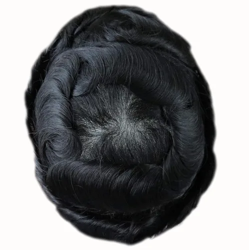 Miniatura 2 de HAIR NATURE Toupee para hombres, sistemas de reemplazo de cabello humano, 0.001 in piel ultra fina V-looped Jet Black piezas de cabello 8x10#1
