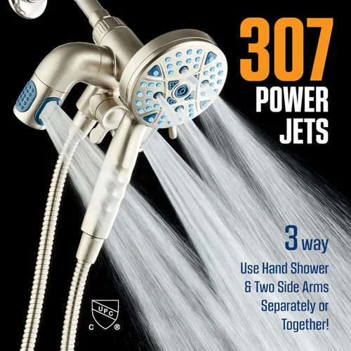 Miniatura 4 de AquaCare Polaris - Cabezal de ducha multizona de alta presión de 208 ajustes y sistema combinado de mano de 3 vías, mango de acoplamiento magnético