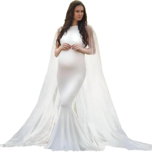Vestido de maternidad para mujer, para fotografía, vestido largo de accesorios para fotos, con capa de malla, vestido de baby shower, vestido de