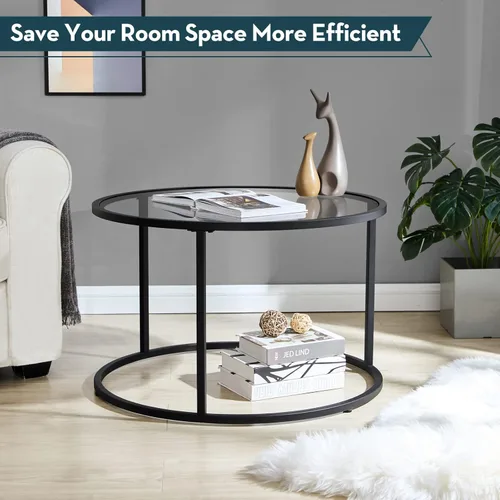 Miniatura 9 de SAYGOER Mesa de centro redonda de cristal para espacios pequeños, mesa central simple y moderna para sala de estar, oficina en casa, mesa auxiliar