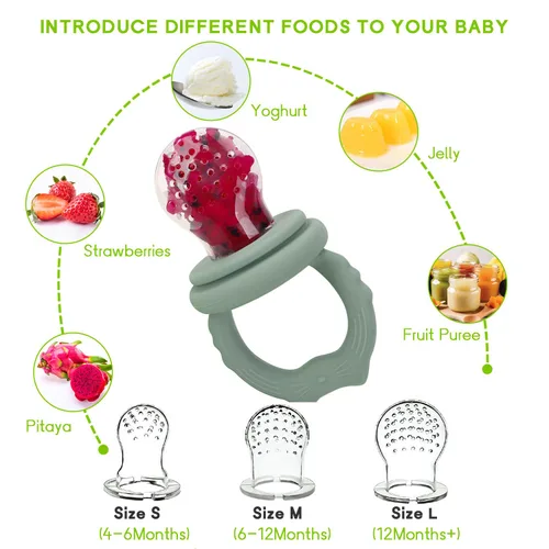 Miniatura 5 de Socub Alimentador de frutas de silicona para bebés y bandeja para congelador, moldes de paletas de leche para aliviar la dentición del bebé, Arena