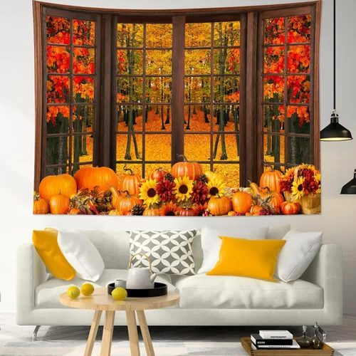 Miniatura 32 de HVEST Tapiz de Halloween para colgar en la pared, esqueleto de terror, cráneo, cementerio, calabaza, farol, bosque muerto, tapiz nocturno