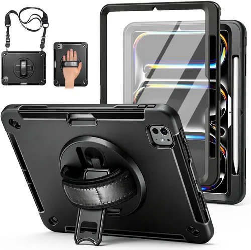 Funda para iPad Pro 11 M5 2025/M4 2024: Funda protectora para iPad Pro de 11 pulgadas 5ª generación con protector de pantalla, soporte, asa y correa