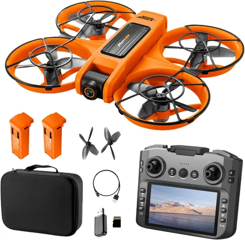 Drone RC con cámara dual HD para adultos, drones FPV con pantalla HD en el controlador, motor sin escobillas, posicionamiento de flujo óptico, modo